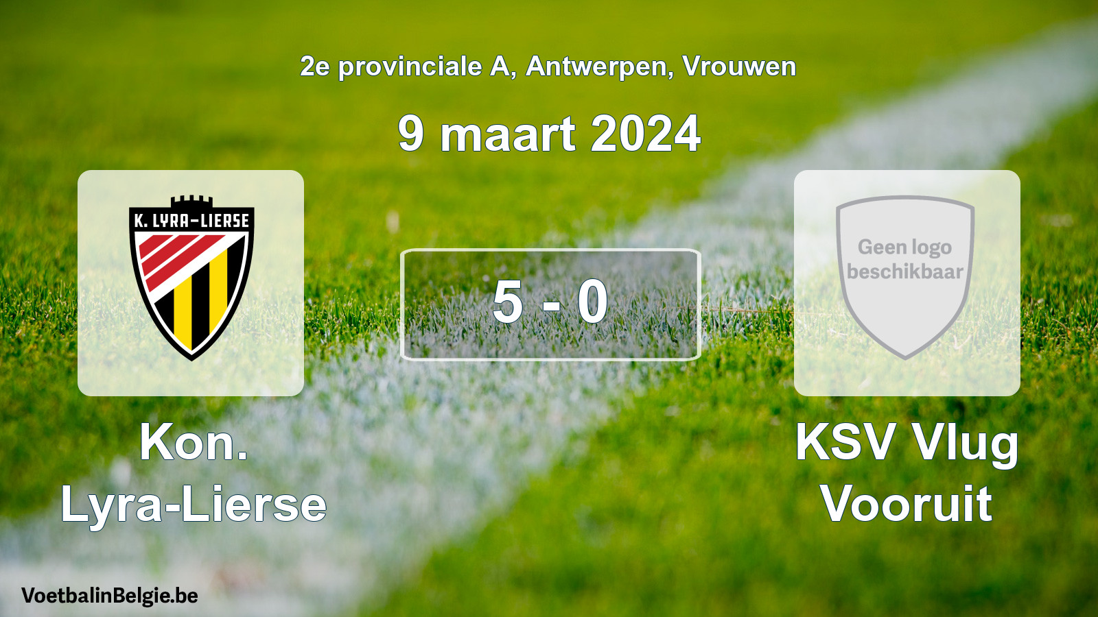 Gespeelde wedstrijd vrouwenvoetbal: Kon. Lyra-Lierse - KSV Vlug Vooruit 5 - 0 (9 maart 2024)