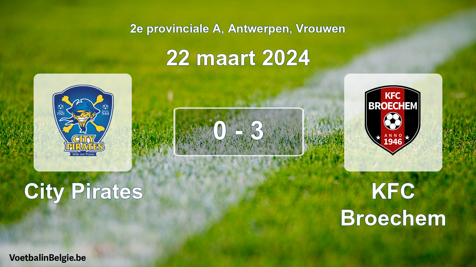 Gespeelde wedstrijd vrouwenvoetbal: City Pirates - KFC Broechem 0 - 3 (22 maart 2024)