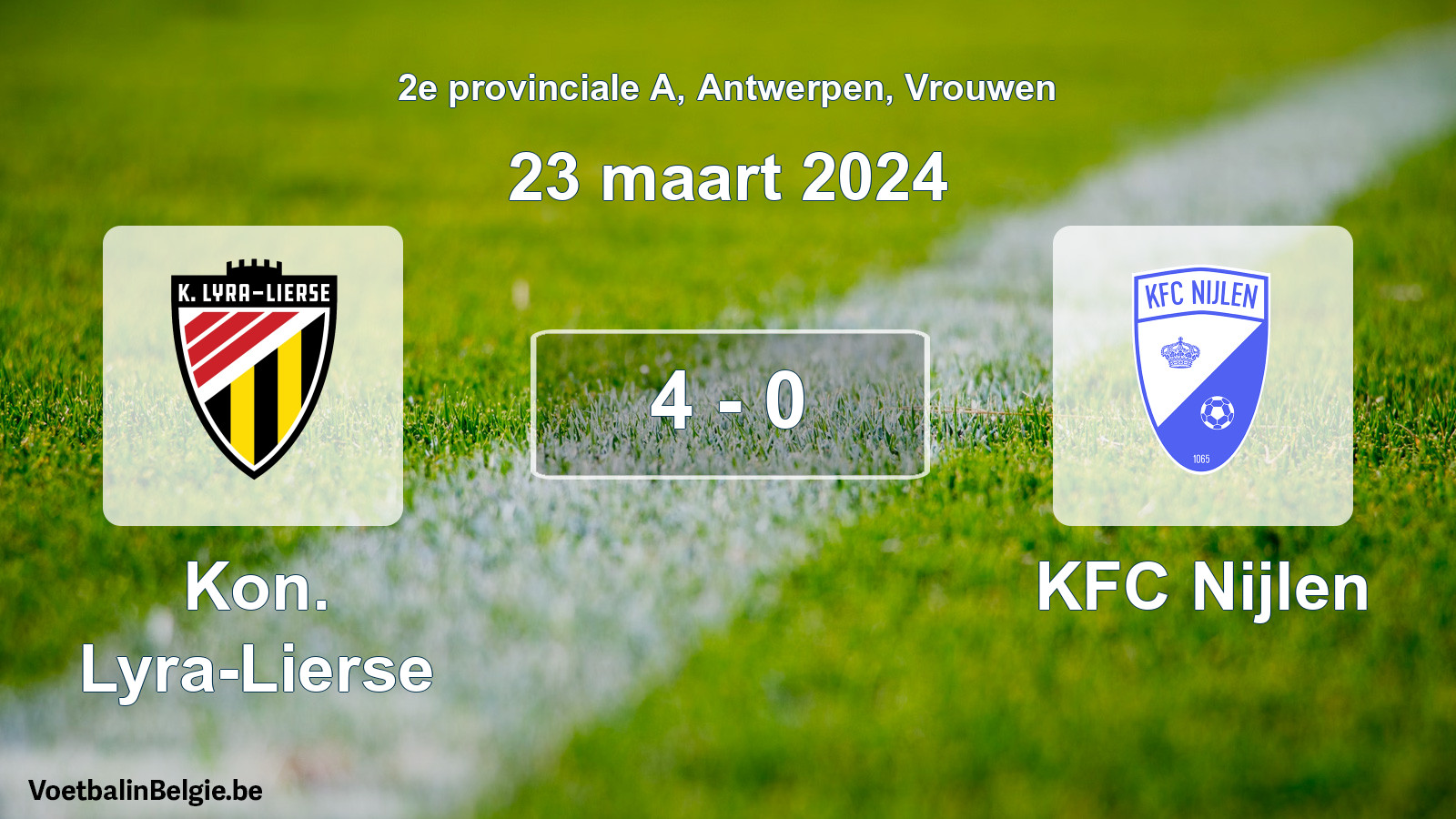 Gespeelde wedstrijd vrouwenvoetbal: Kon. Lyra-Lierse - KFC Nijlen 4 - 0 (23 maart 2024)