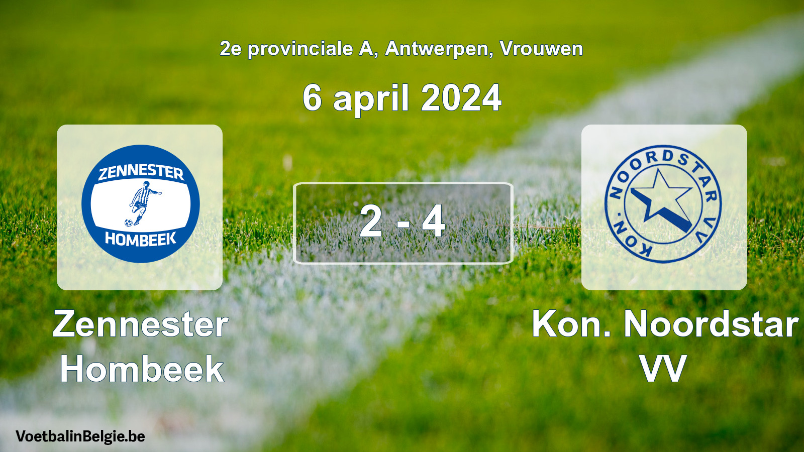 Gespeelde wedstrijd vrouwenvoetbal: Zennester Hombeek - Kon. Noordstar VV 2 - 4 (6 april 2024)