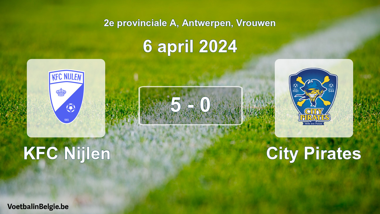 Gespeelde wedstrijd vrouwenvoetbal: KFC Nijlen - City Pirates 5 - 0 (6 april 2024)