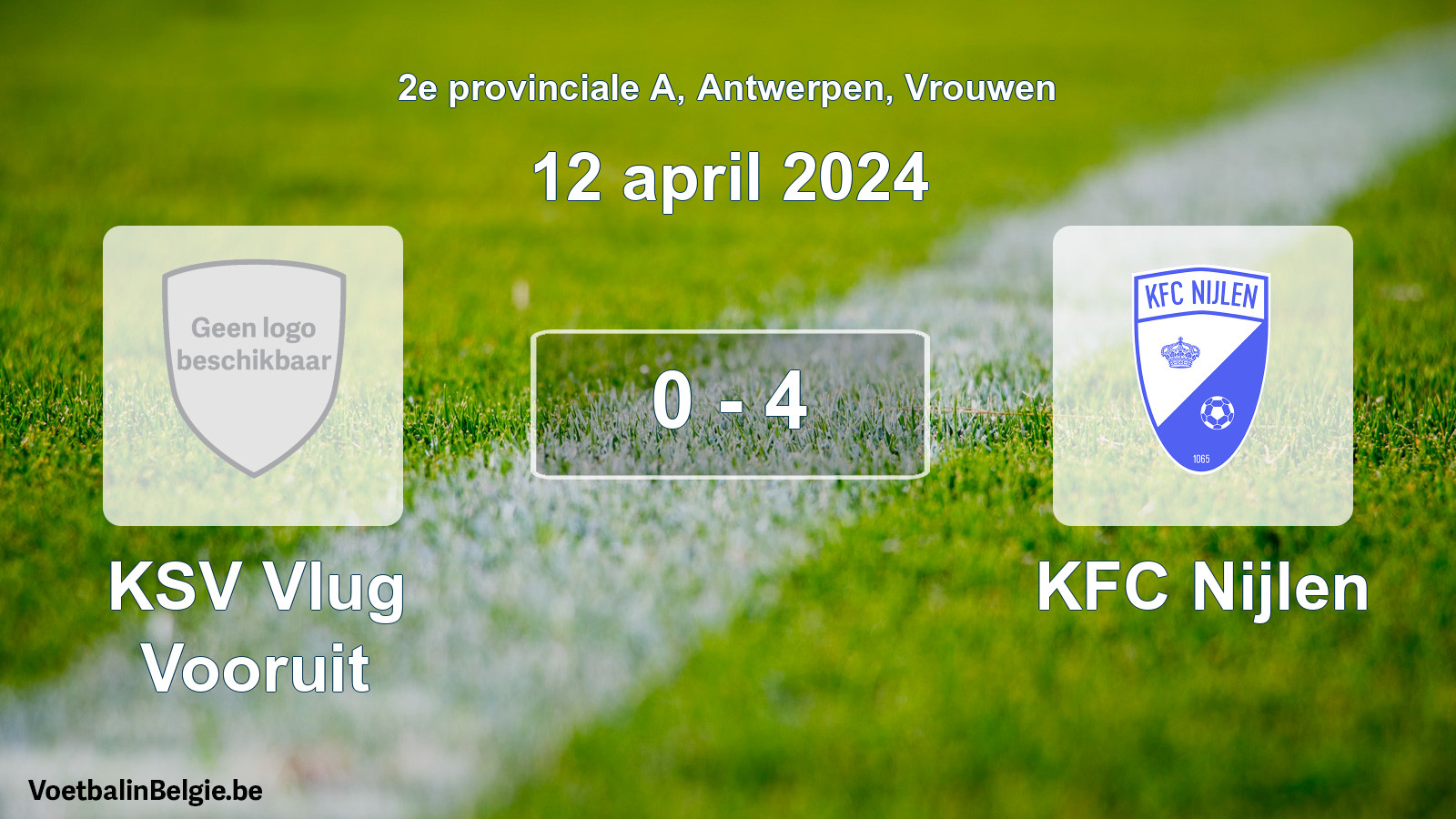 Gespeelde wedstrijd vrouwenvoetbal: KSV Vlug Vooruit - KFC Nijlen 0 - 4 (12 april 2024)