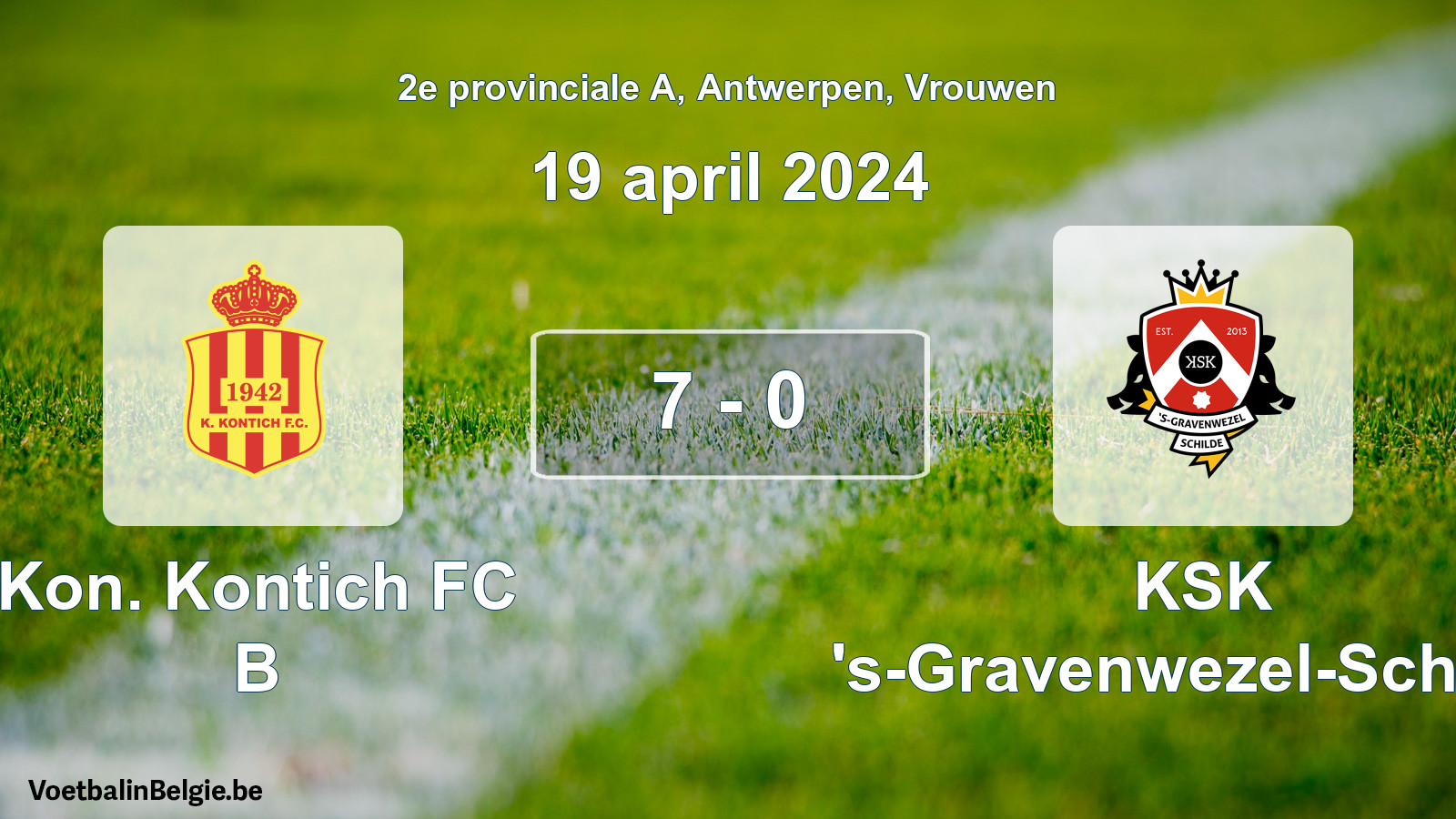 Gespeelde wedstrijd vrouwenvoetbal: Kon. Kontich FC B - KSK 's-Gravenwezel-Schilde 7 - 0 (19 april 2024)