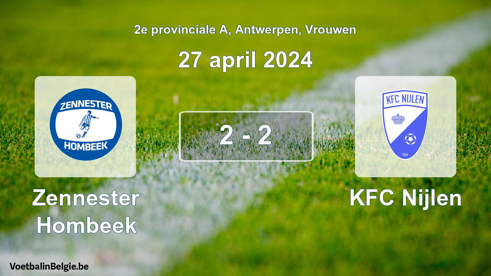 Gespeelde wedstrijd vrouwenvoetbal: Zennester Hombeek - KFC Nijlen 2 - 2 (27 april 2024)