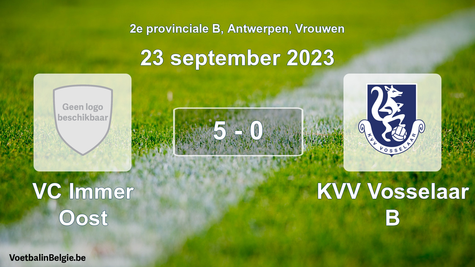 Gespeelde wedstrijd vrouwenvoetbal: VC Immer Oost - KVV Vosselaar B 5 - 0 (23 september 2023)