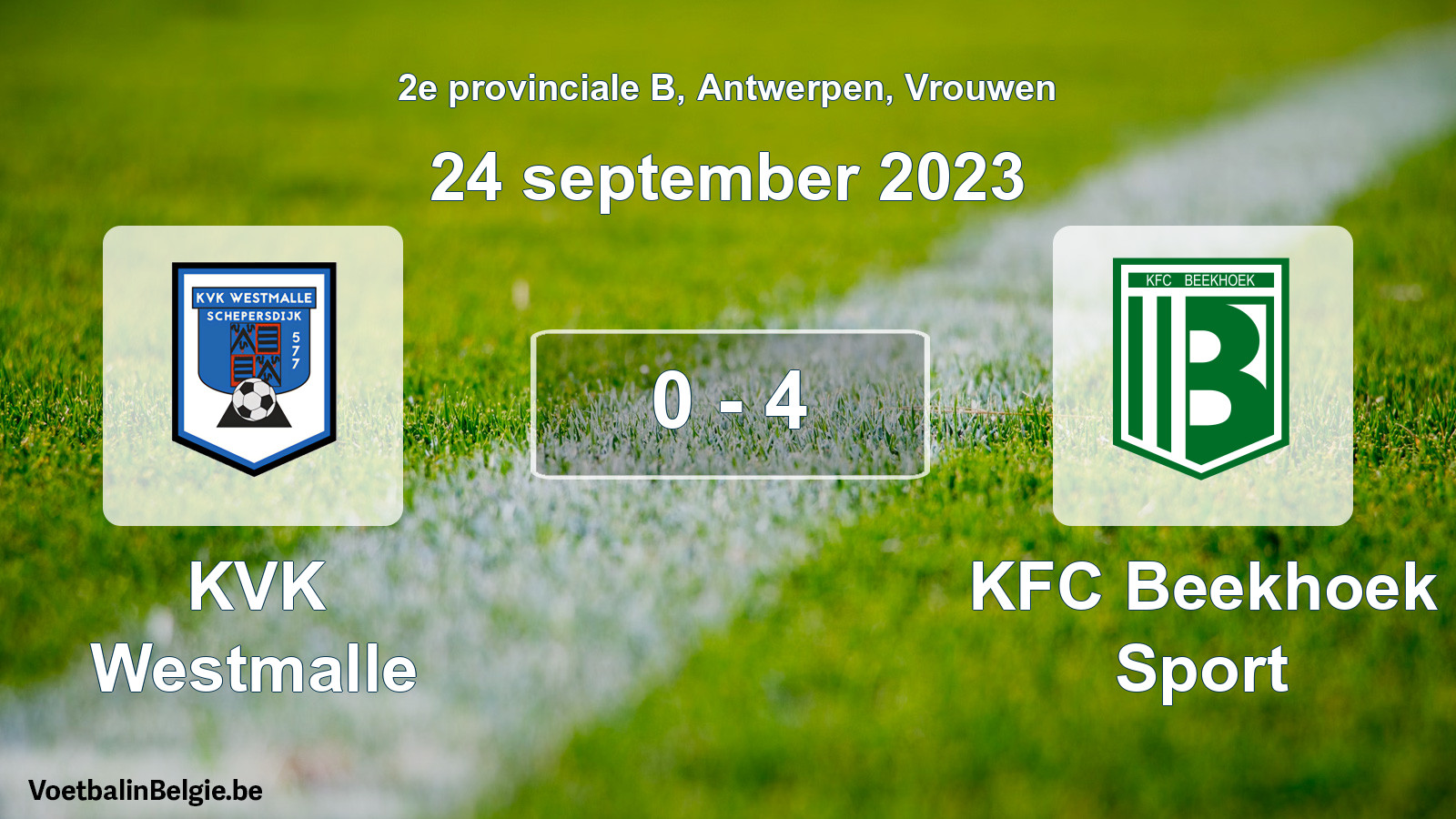 Gespeelde wedstrijd vrouwenvoetbal: KVK Westmalle - KFC Beekhoek Sport 0 - 4 (24 september 2023)