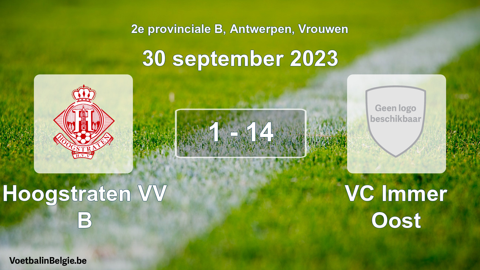 Gespeelde wedstrijd vrouwenvoetbal: Hoogstraten VV B - VC Immer Oost 1 - 14 (30 september 2023)