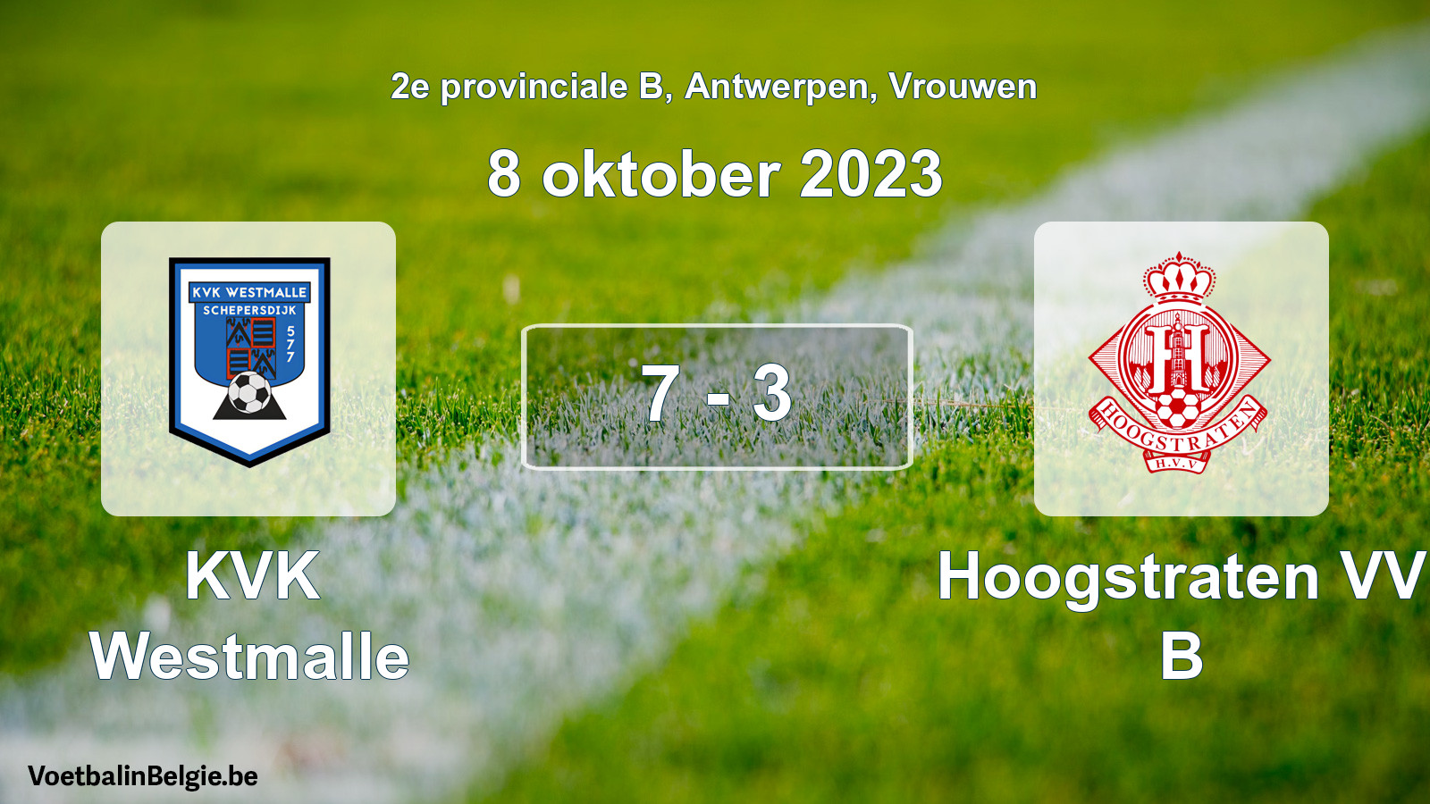 Played match women football: KVK Westmalle - Hoogstraten VV B 7 - 3 (8 October 2023)