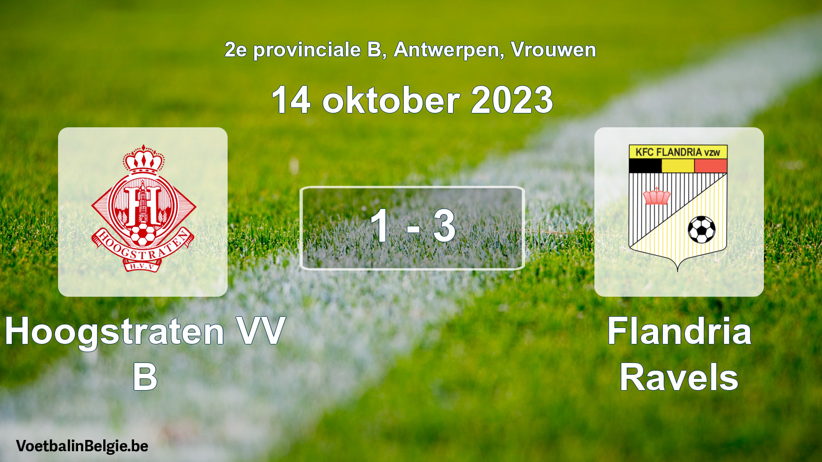 Gespeelde wedstrijd vrouwenvoetbal: Hoogstraten VV B - Flandria Ravels 1 - 3 (14 oktober 2023)