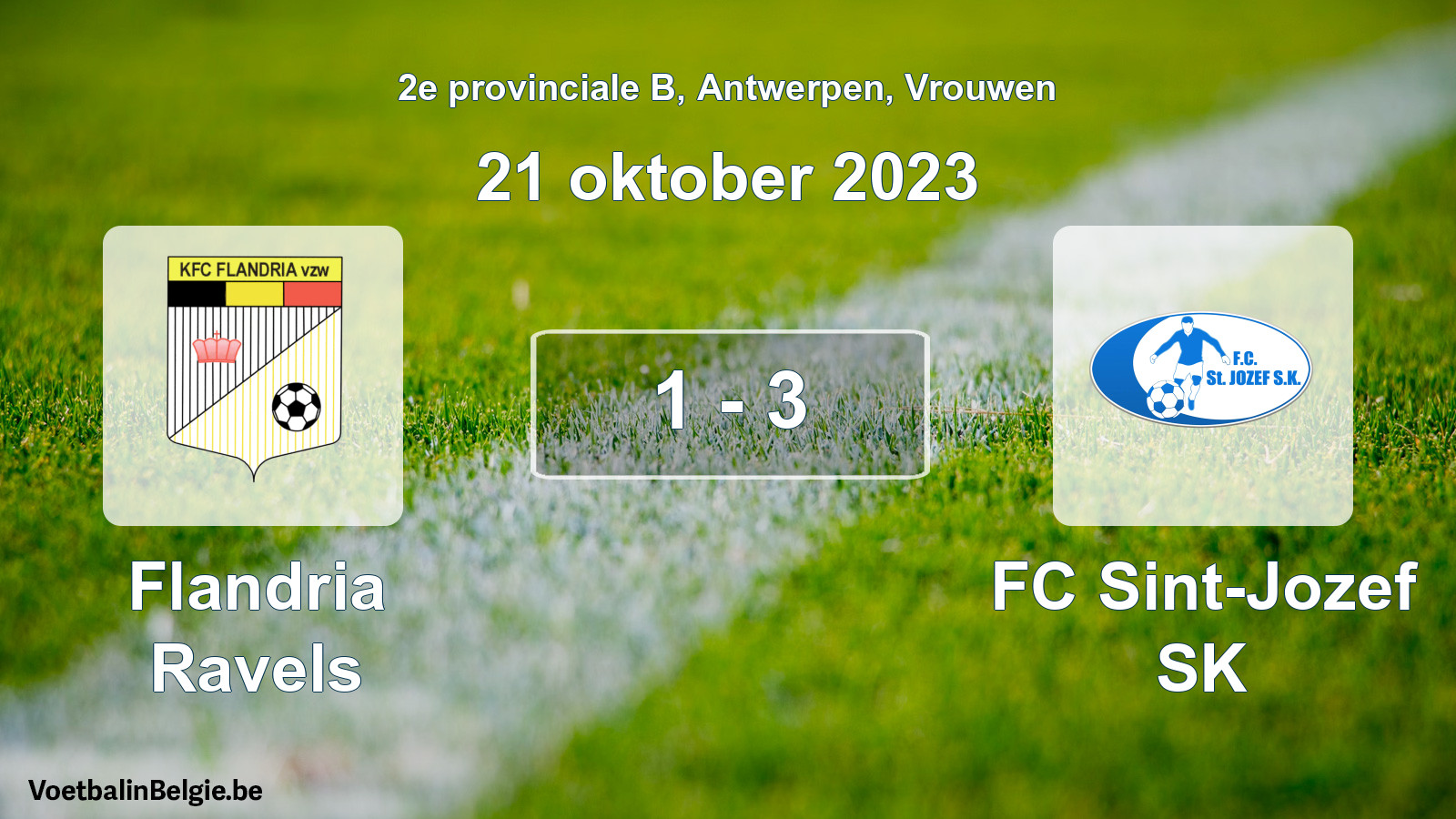 Gespeelde wedstrijd vrouwenvoetbal: Flandria Ravels - FC Sint-Jozef SK 1 - 3 (21 oktober 2023)