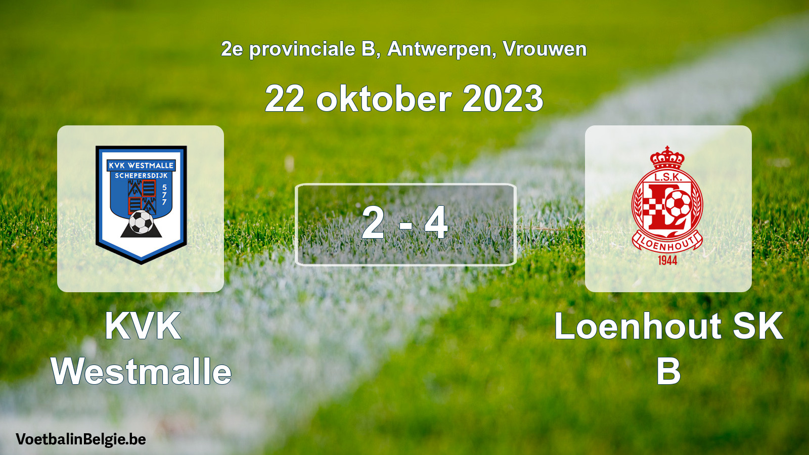 Gespeelde wedstrijd vrouwenvoetbal: KVK Westmalle - Loenhout SK B 2 - 4 (22 oktober 2023)