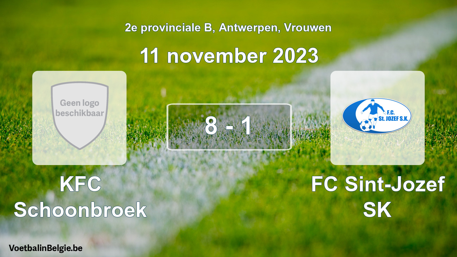 Gespeelde wedstrijd vrouwenvoetbal: KFC Schoonbroek - FC Sint-Jozef SK 8 - 1 (11 november 2023)
