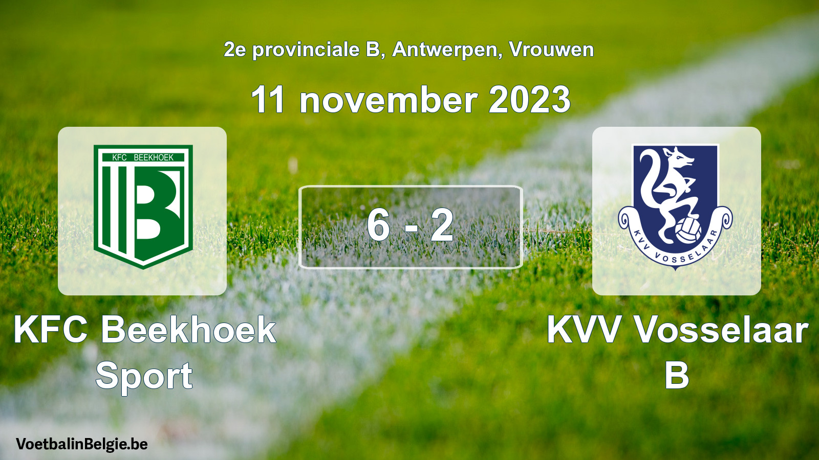 Gespeelde wedstrijd vrouwenvoetbal: KFC Beekhoek Sport - KVV Vosselaar B 6 - 2 (11 november 2023)