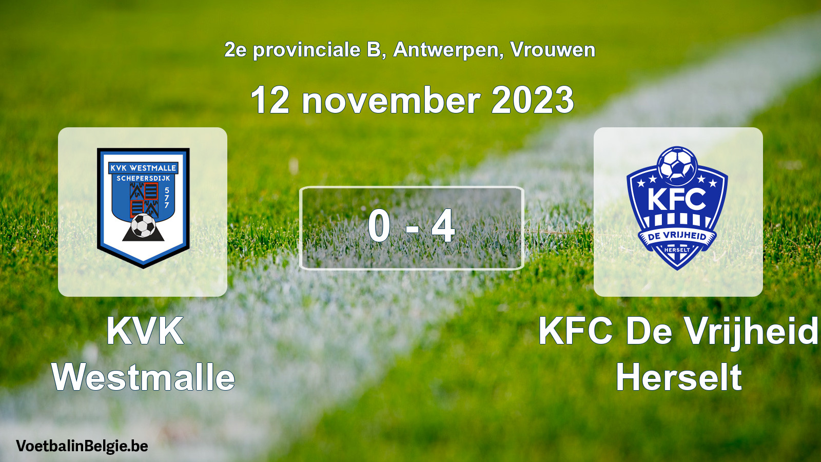Gespeelde wedstrijd vrouwenvoetbal: KVK Westmalle - KFC De Vrijheid Herselt 0 - 4 (12 november 2023)