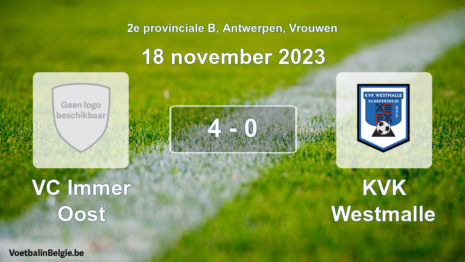 Gespeelde wedstrijd vrouwenvoetbal: VC Immer Oost - KVK Westmalle 4 - 0 (18 november 2023)