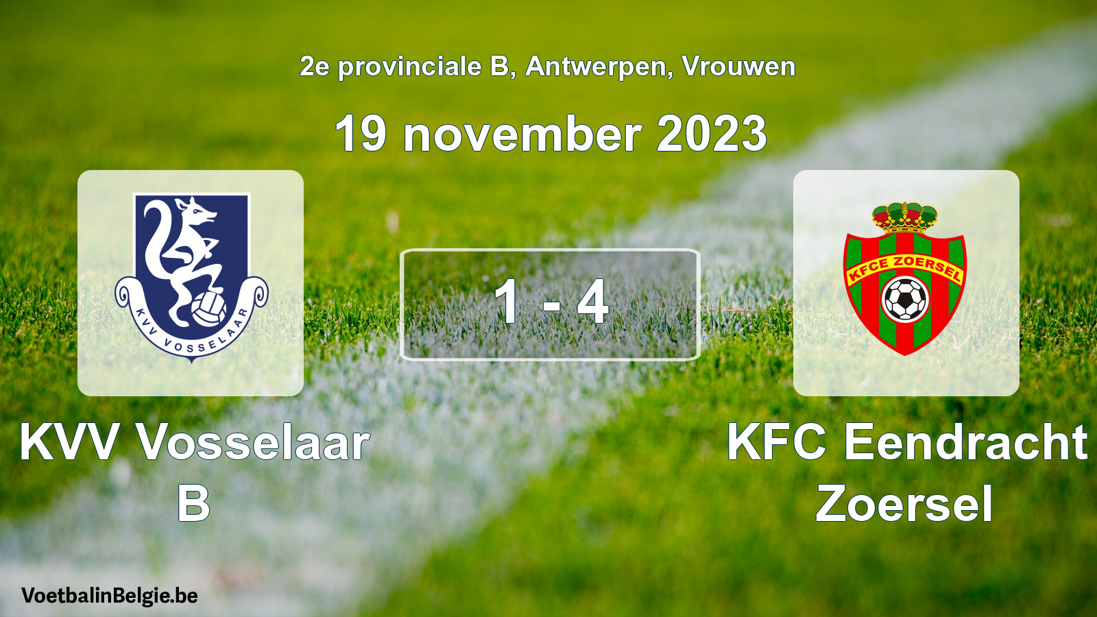 Gespeelde wedstrijd vrouwenvoetbal: KVV Vosselaar B - KFC Eendracht Zoersel 1 - 4 (19 november 2023)