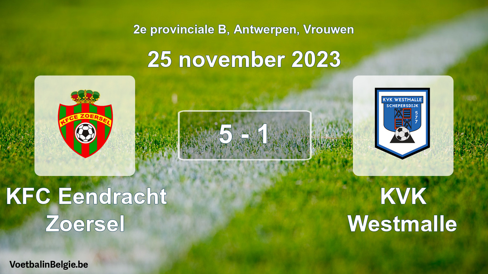 Gespeelde wedstrijd vrouwenvoetbal: KFC Eendracht Zoersel - KVK Westmalle 5 - 1 (25 november 2023)