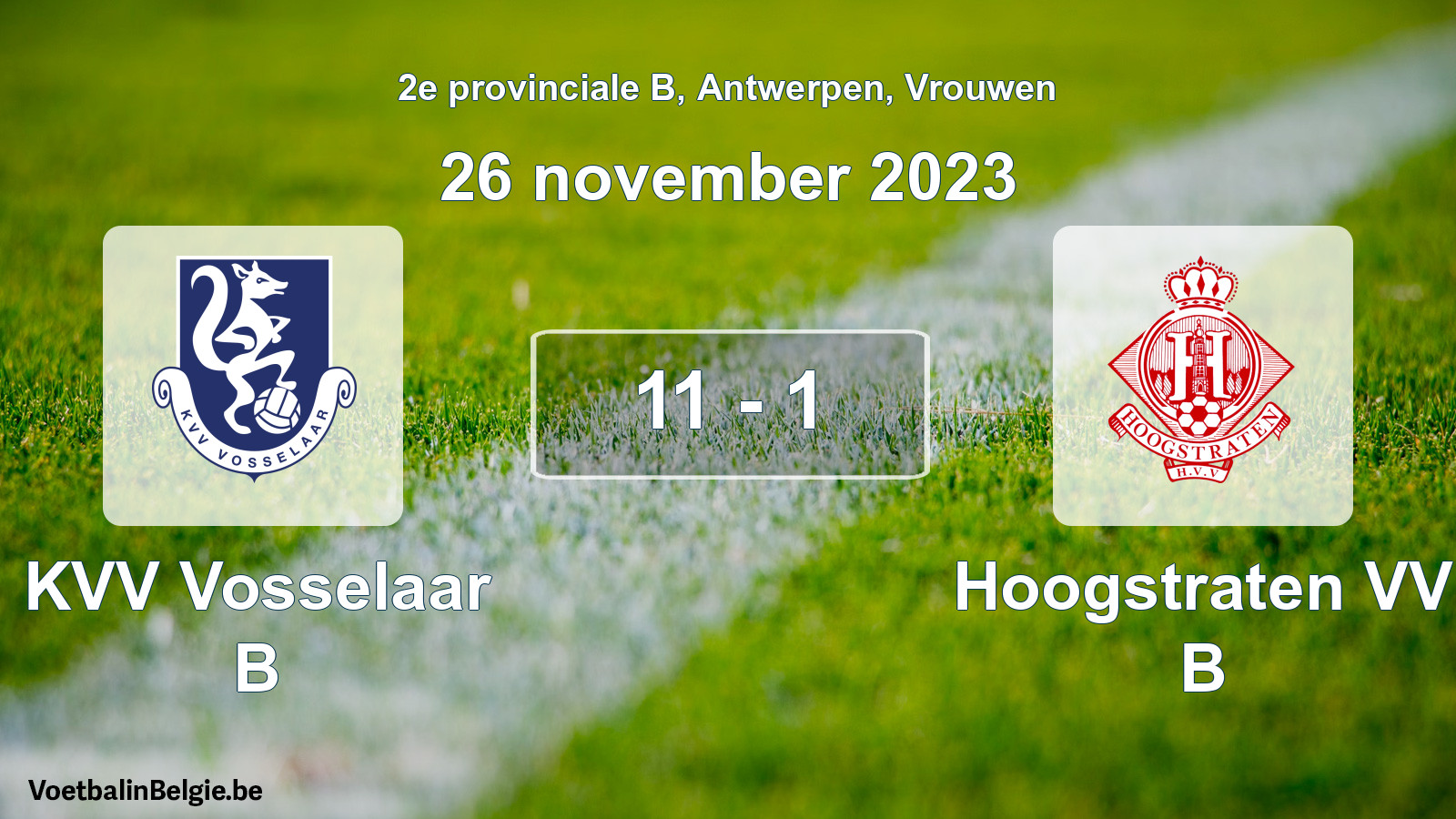 Gespeelde wedstrijd vrouwenvoetbal: KVV Vosselaar B - Hoogstraten VV B 11 - 1 (26 november 2023)