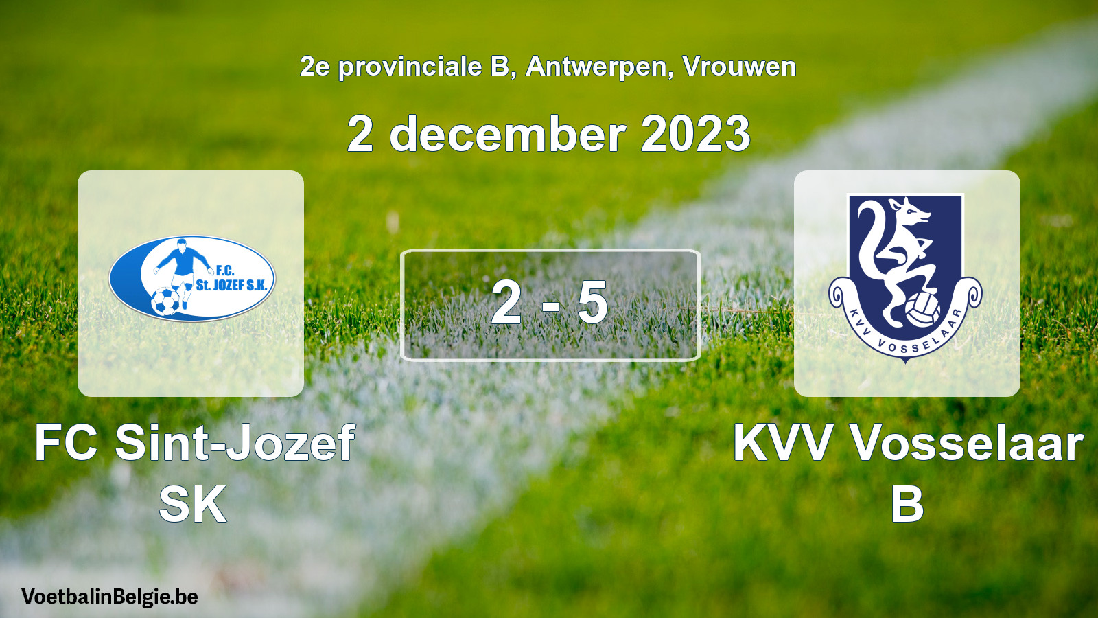 Gespeelde wedstrijd vrouwenvoetbal: FC Sint-Jozef SK - KVV Vosselaar B 2 - 5 (2 december 2023)