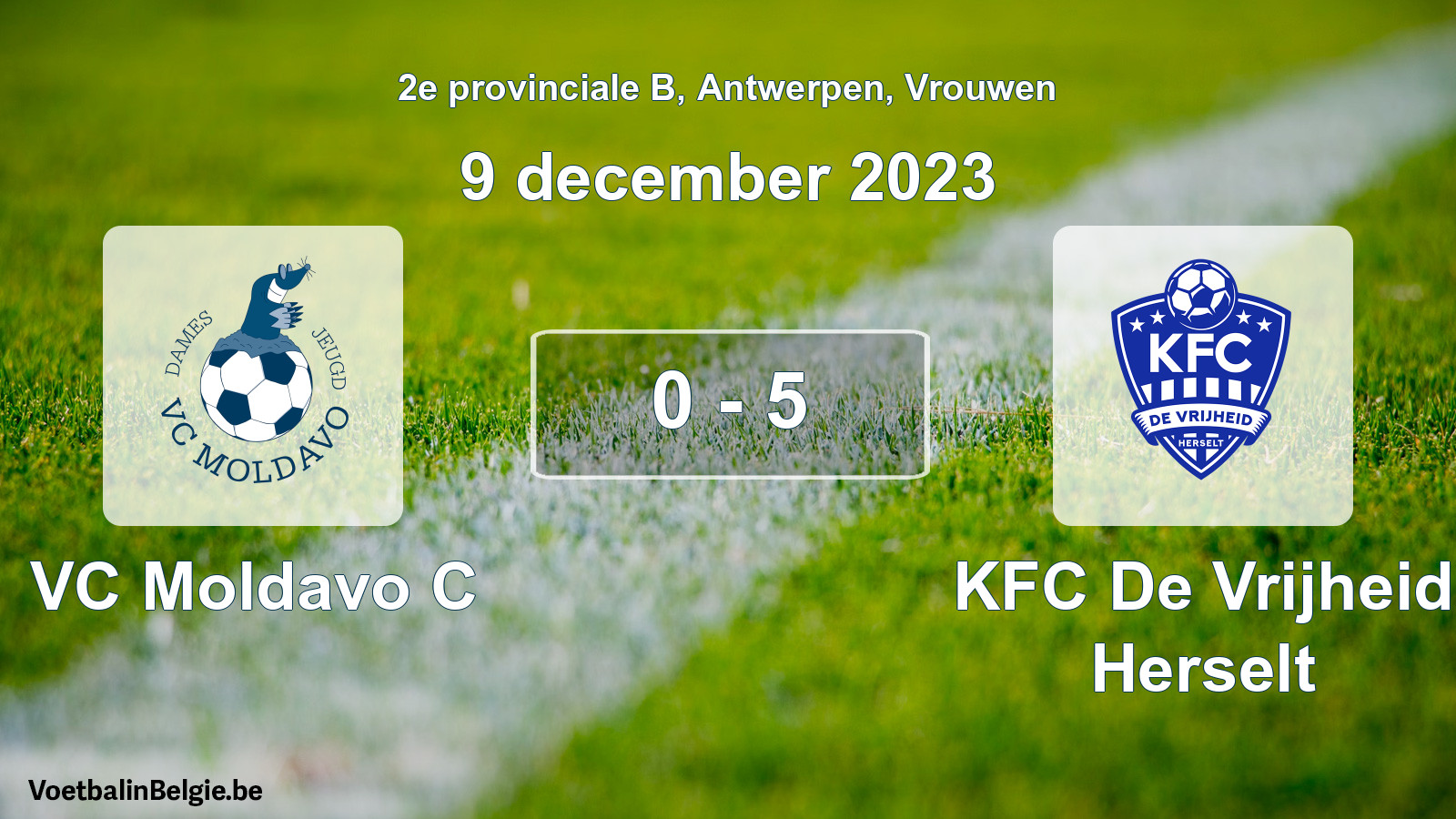 Gespeelde wedstrijd vrouwenvoetbal: VC Moldavo C - KFC De Vrijheid Herselt 0 - 5 (9 december 2023)