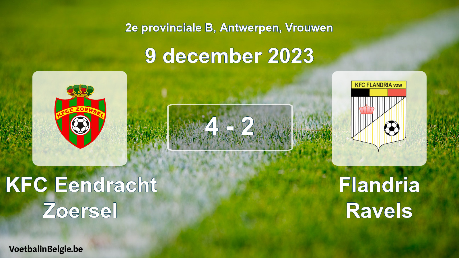Gespeelde wedstrijd vrouwenvoetbal: KFC Eendracht Zoersel - Flandria Ravels 4 - 2 (9 december 2023)