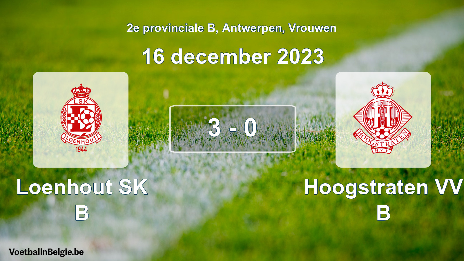 Gespeelde wedstrijd vrouwenvoetbal: Loenhout SK B - Hoogstraten VV B 3 - 0 (16 december 2023)