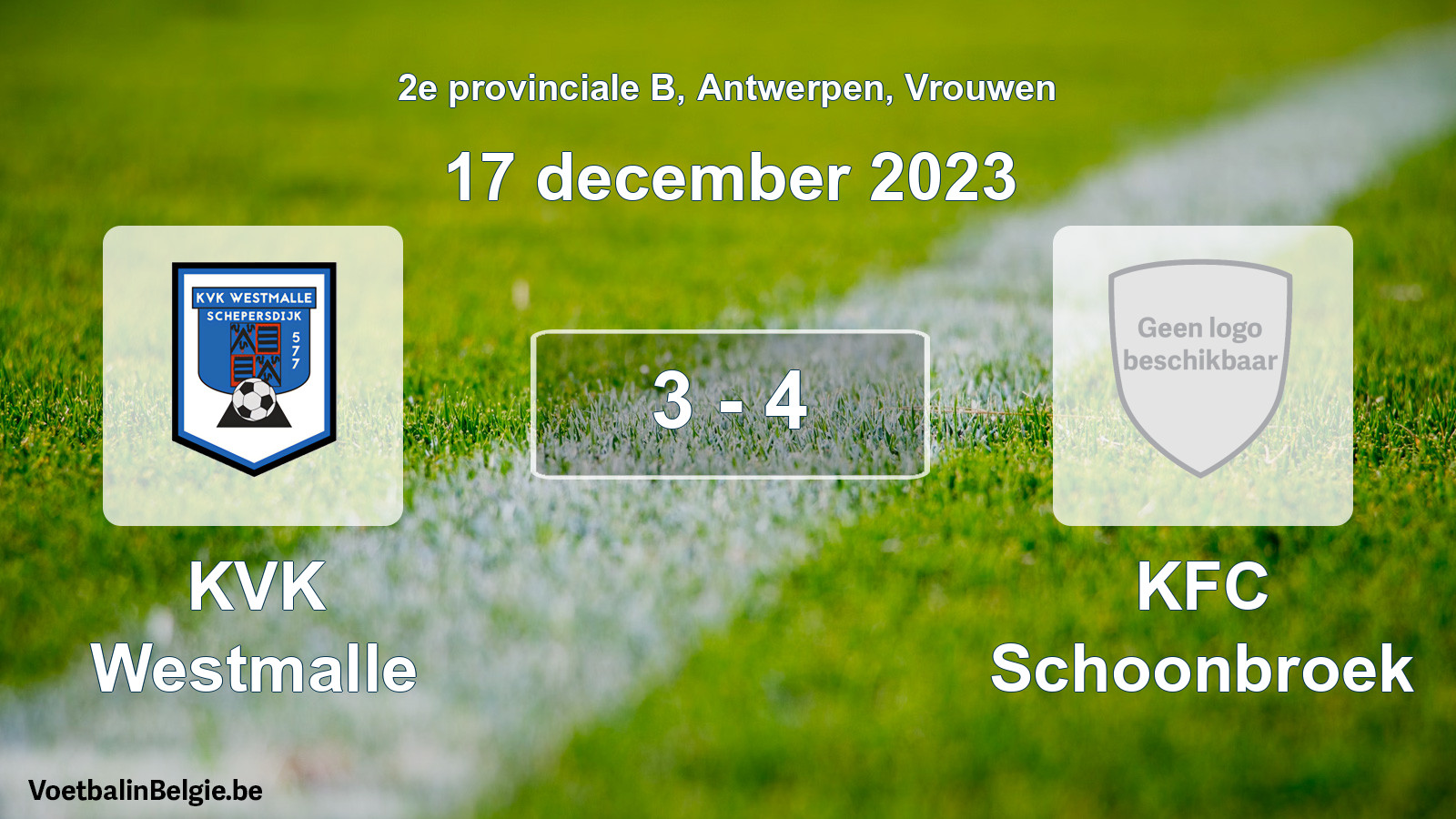 Gespeelde wedstrijd vrouwenvoetbal: KVK Westmalle - KFC Schoonbroek 3 - 4 (17 december 2023)