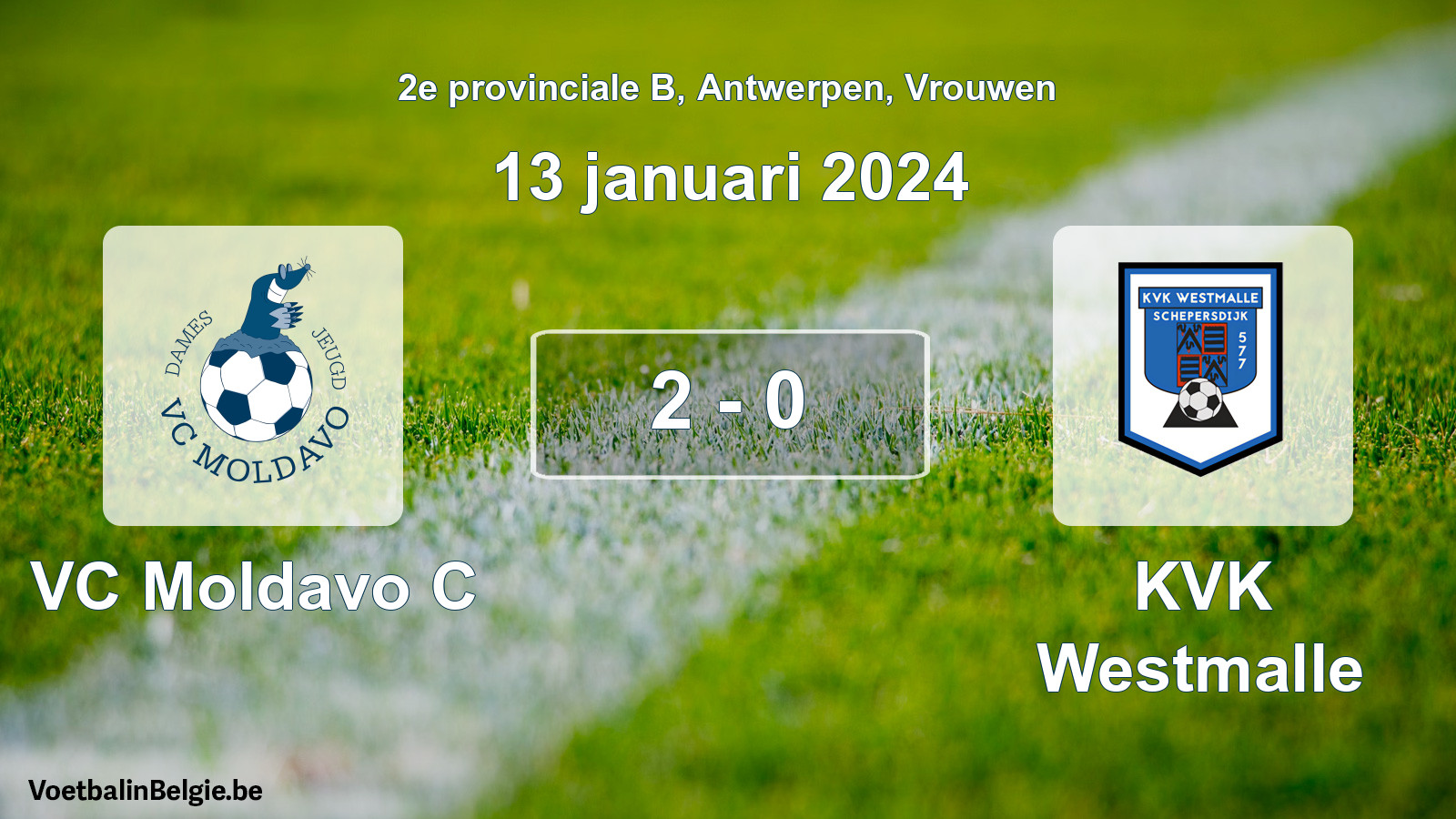 Gespeelde wedstrijd vrouwenvoetbal: VC Moldavo C - KVK Westmalle 2 - 0 (13 januari 2024)