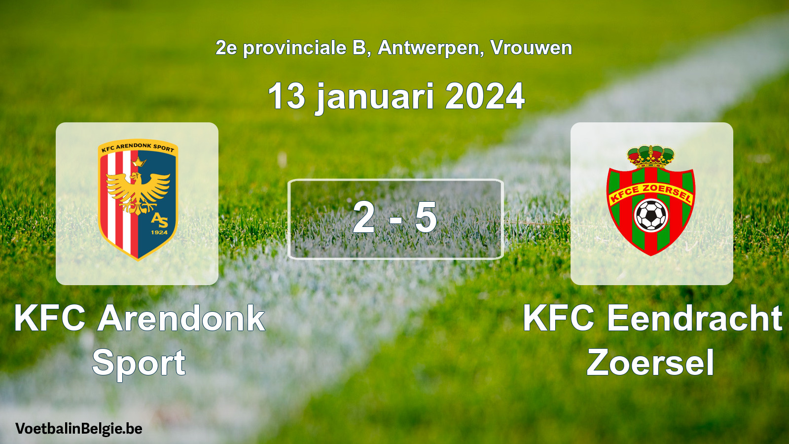 Gespeelde wedstrijd vrouwenvoetbal: KFC Arendonk Sport - KFC Eendracht Zoersel 2 - 5 (13 januari 2024)
