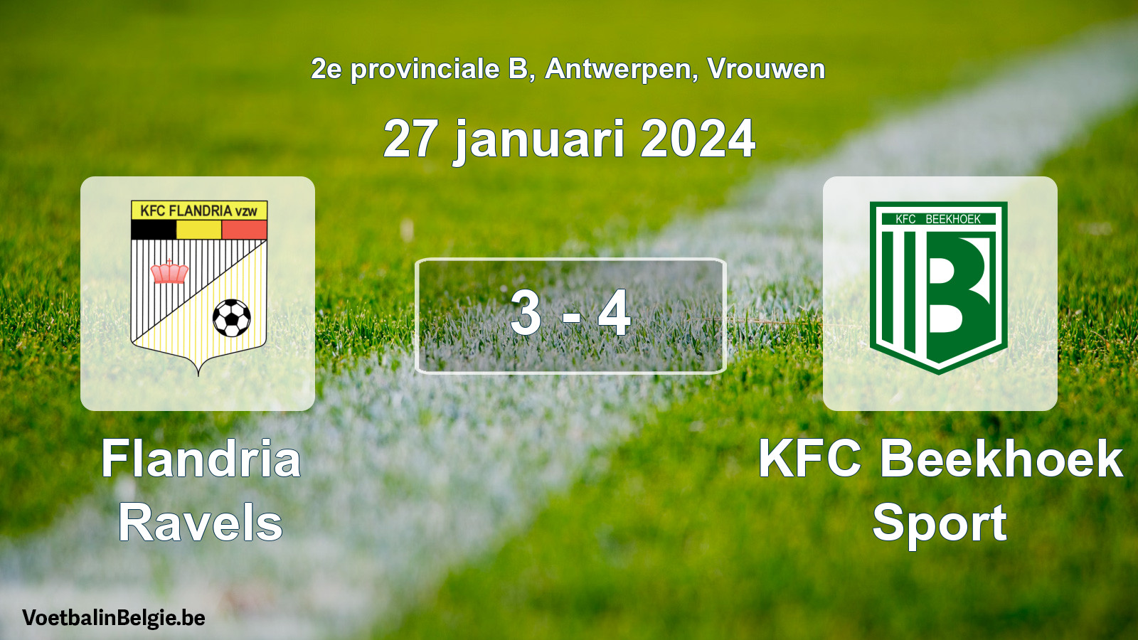 Gespeelde wedstrijd vrouwenvoetbal: Flandria Ravels - KFC Beekhoek Sport 3 - 4 (27 januari 2024)
