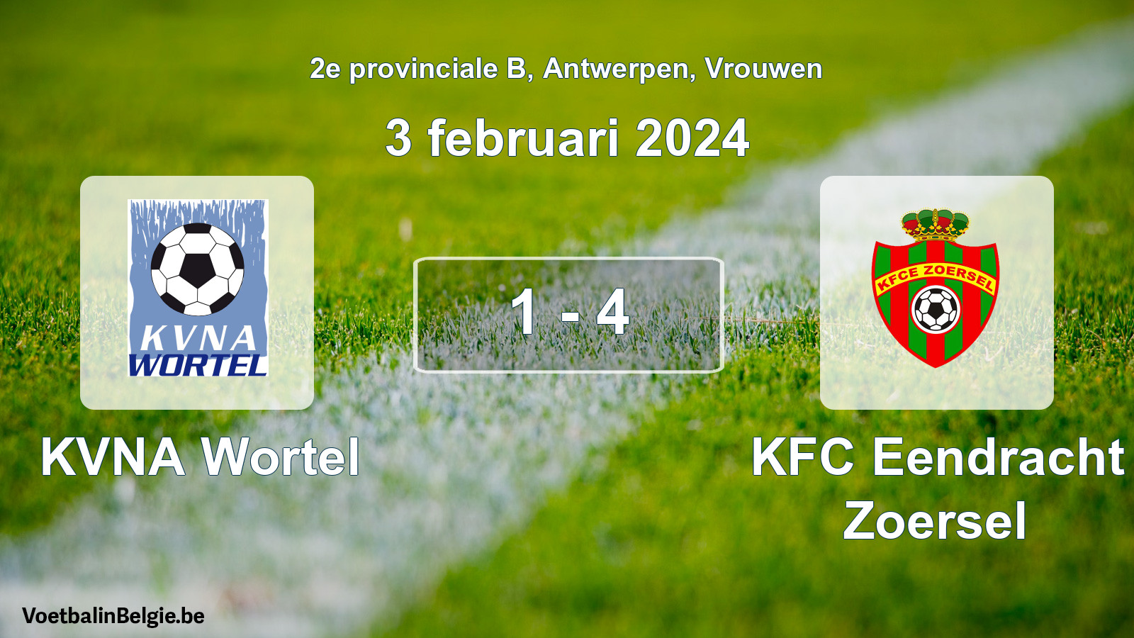 Gespeelde wedstrijd vrouwenvoetbal: KVNA Wortel - KFC Eendracht Zoersel 1 - 4 (3 februari 2024)