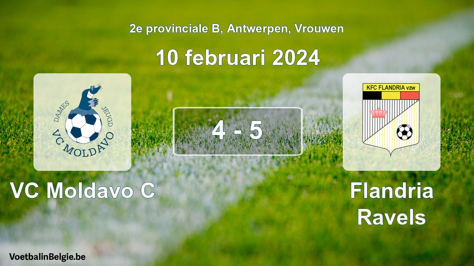 Gespeelde wedstrijd vrouwenvoetbal: VC Moldavo C - Flandria Ravels 4 - 5 (10 februari 2024)