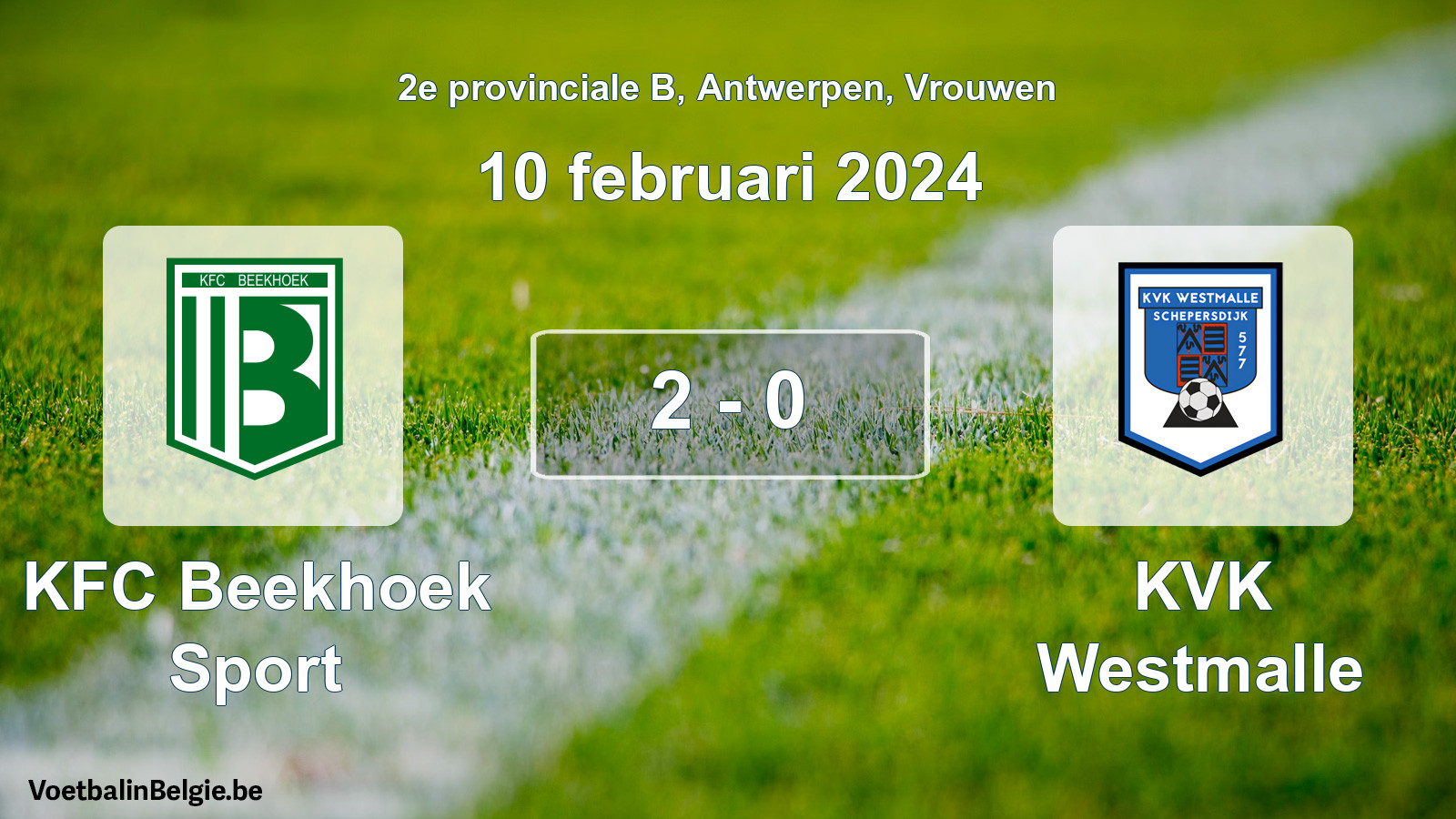 Gespeelde wedstrijd vrouwenvoetbal: KFC Beekhoek Sport - KVK Westmalle 2 - 0 (10 februari 2024)