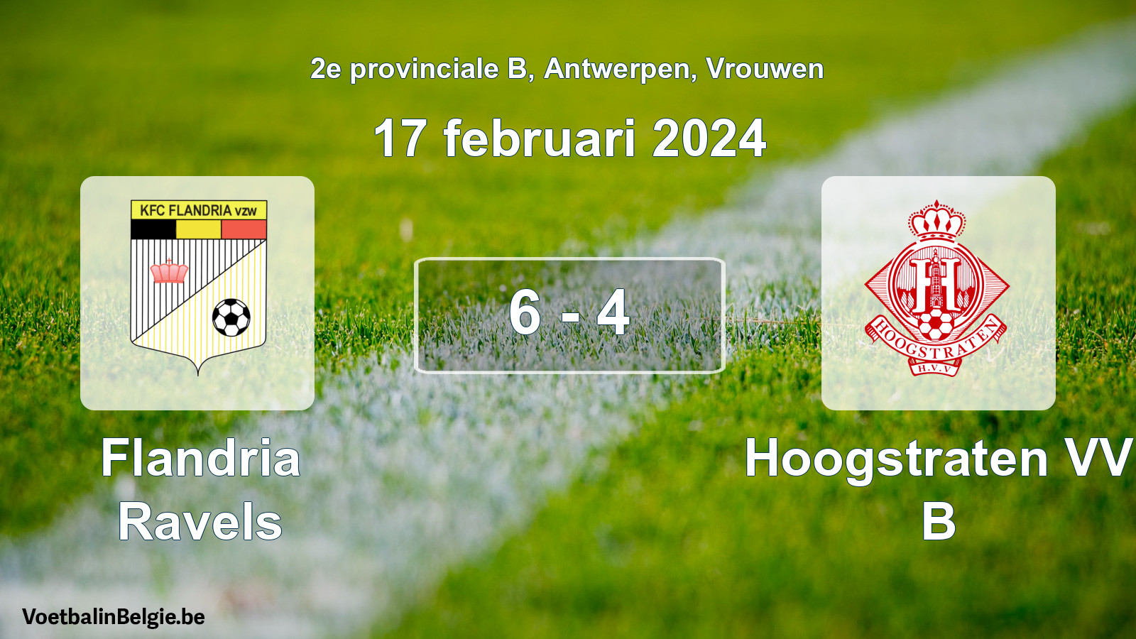 Gespeelde wedstrijd vrouwenvoetbal: Flandria Ravels - Hoogstraten VV B 6 - 4 (17 februari 2024)