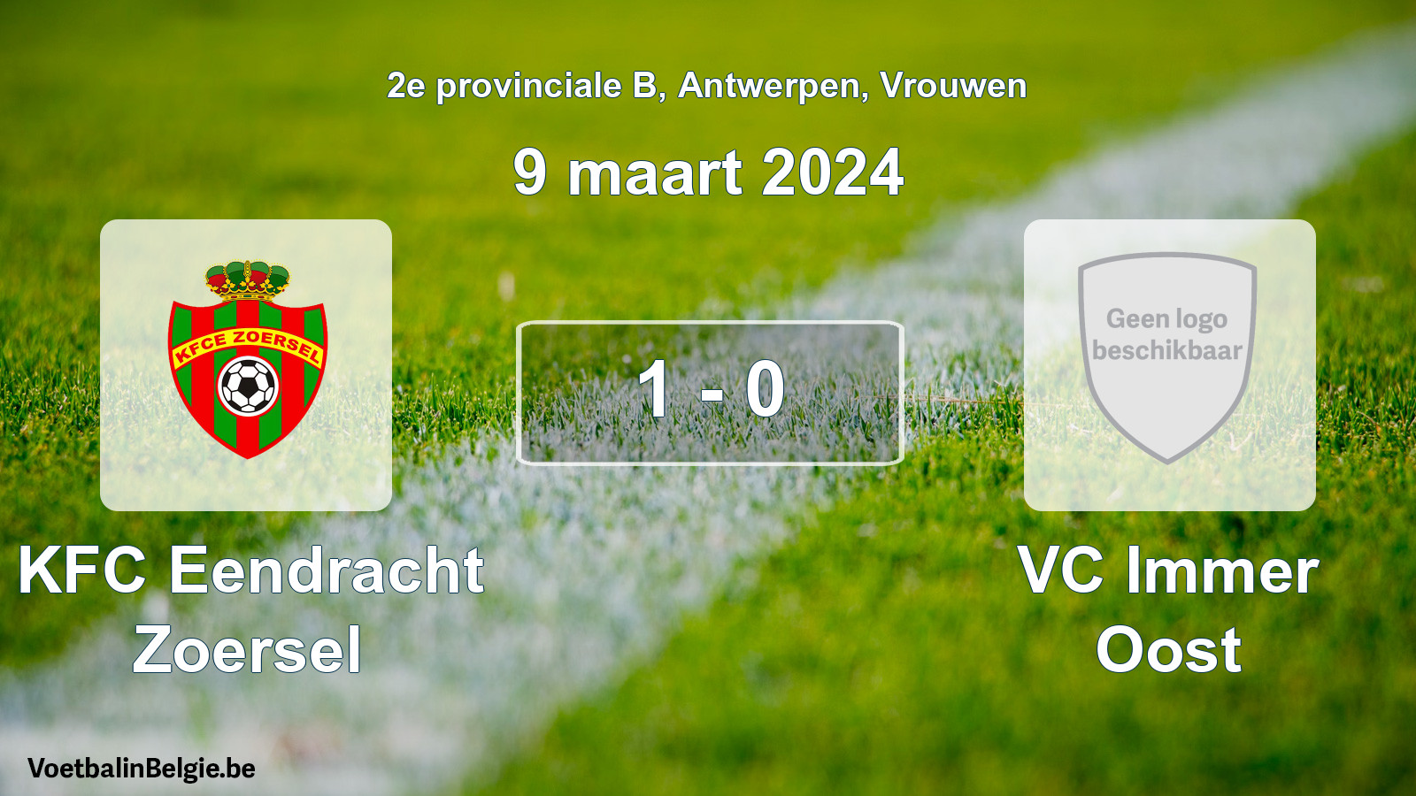 Gespeelde wedstrijd vrouwenvoetbal: KFC Eendracht Zoersel - VC Immer Oost 1 - 0 (9 maart 2024)