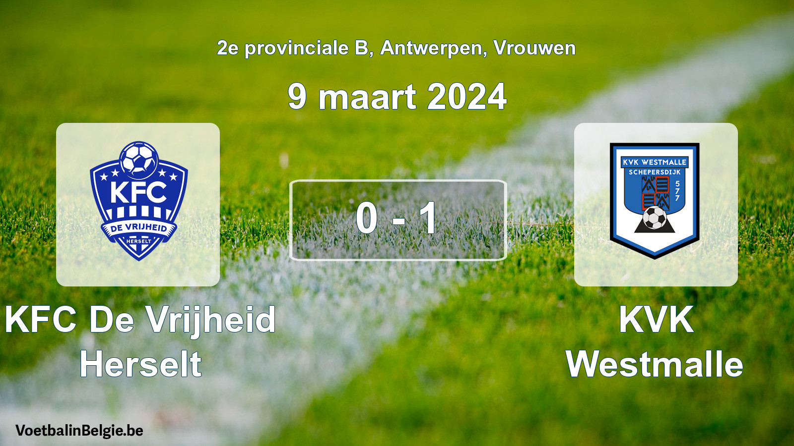 Gespeelde wedstrijd vrouwenvoetbal: KFC De Vrijheid Herselt - KVK Westmalle 0 - 1 (9 maart 2024)