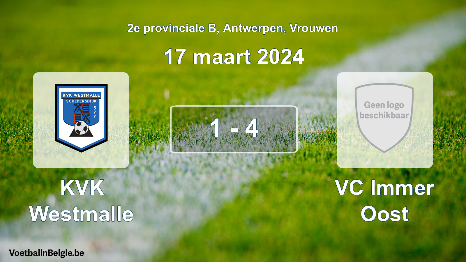 Gespeelde wedstrijd vrouwenvoetbal: KVK Westmalle - VC Immer Oost 1 - 4 (17 maart 2024)