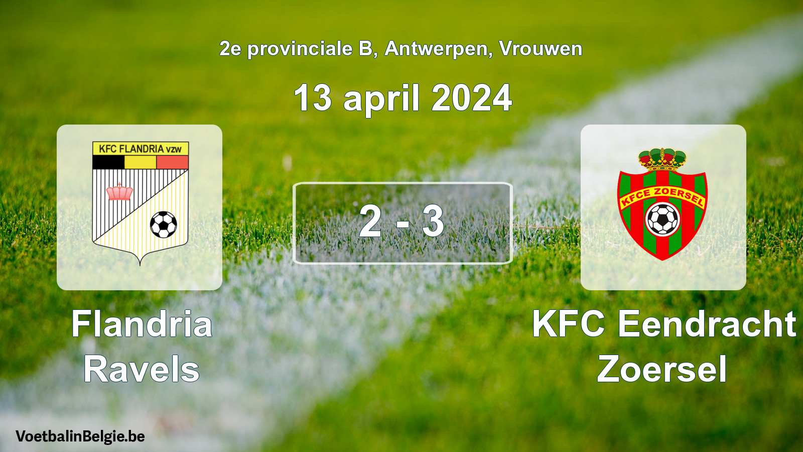 Gespeelde wedstrijd vrouwenvoetbal: Flandria Ravels - KFC Eendracht Zoersel 2 - 3 (13 april 2024)