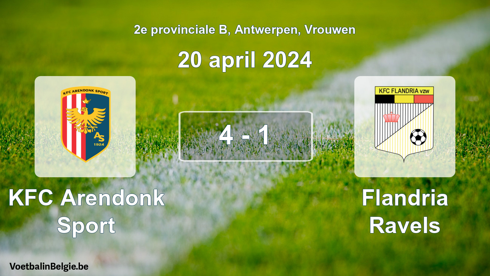 Gespeelde wedstrijd vrouwenvoetbal: KFC Arendonk Sport - Flandria Ravels 4 - 1 (20 april 2024)