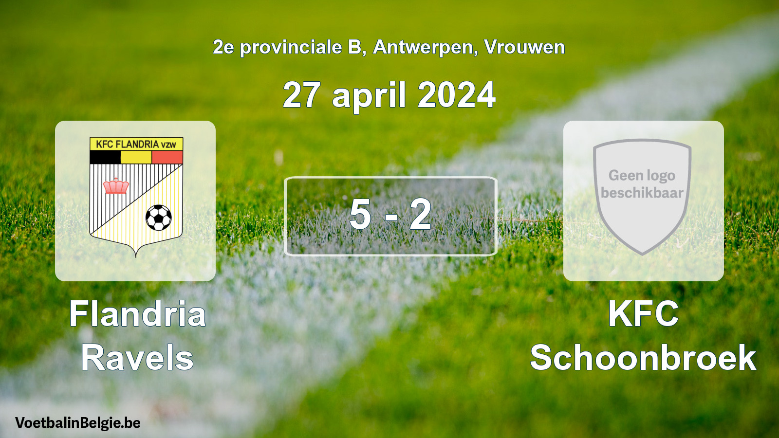 Gespeelde wedstrijd vrouwenvoetbal: Flandria Ravels - KFC Schoonbroek 5 - 2 (27 april 2024)