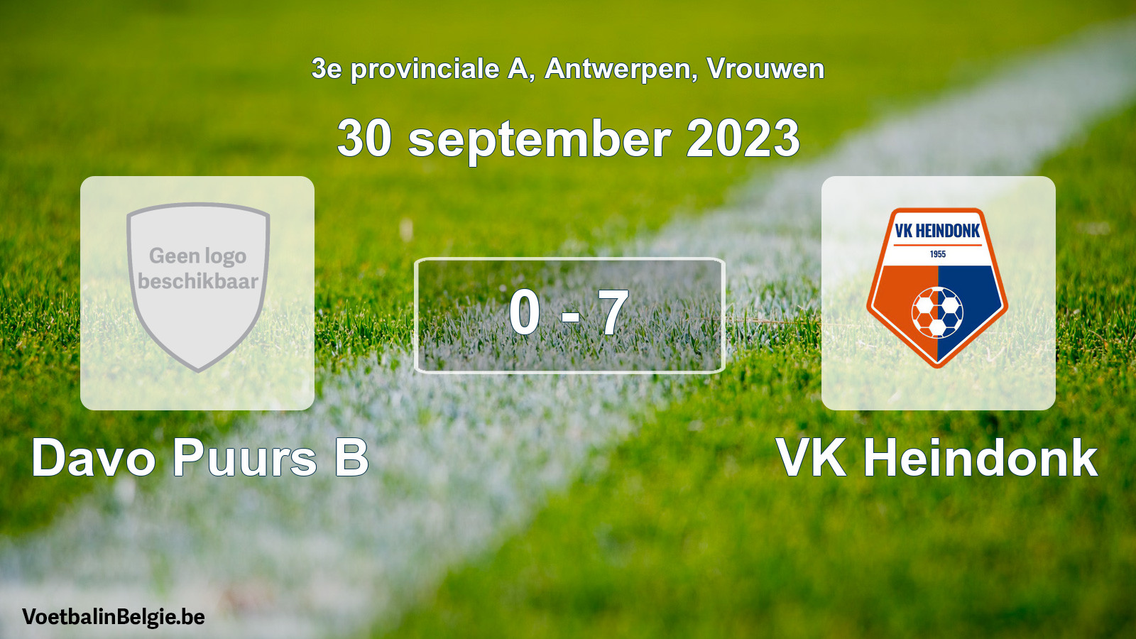 Gespeelde wedstrijd vrouwenvoetbal: Davo Puurs B - VK Heindonk 0 - 7 (30 september 2023)