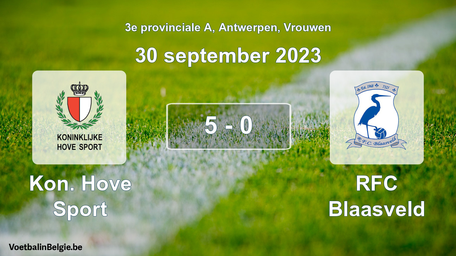 Gespeelde wedstrijd vrouwenvoetbal: Kon. Hove Sport - RFC Blaasveld 5 - 0 (30 september 2023)