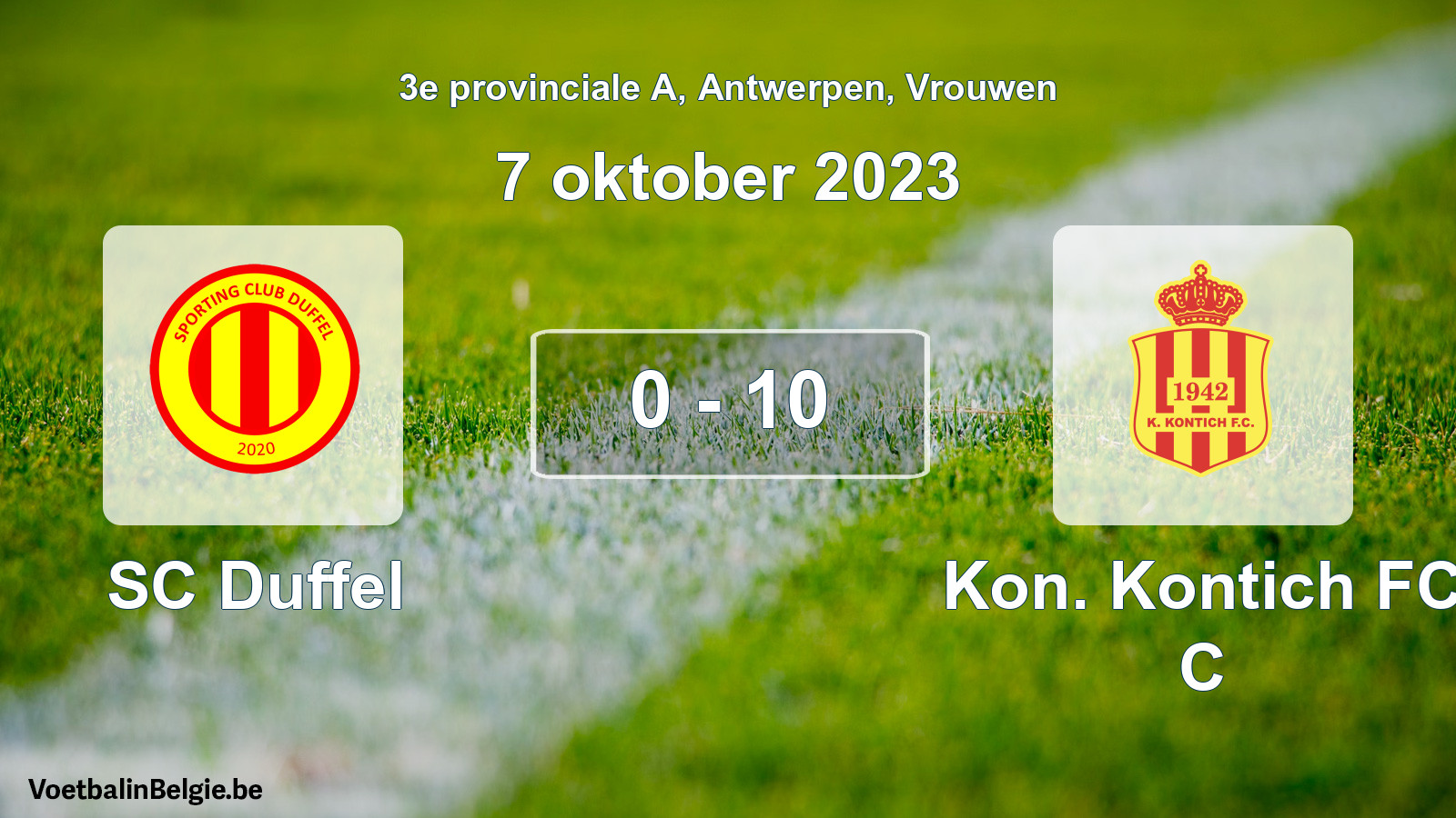 Played match women football: SC Duffel - Kon. Kontich FC C 0 - 10 (7 October 2023)