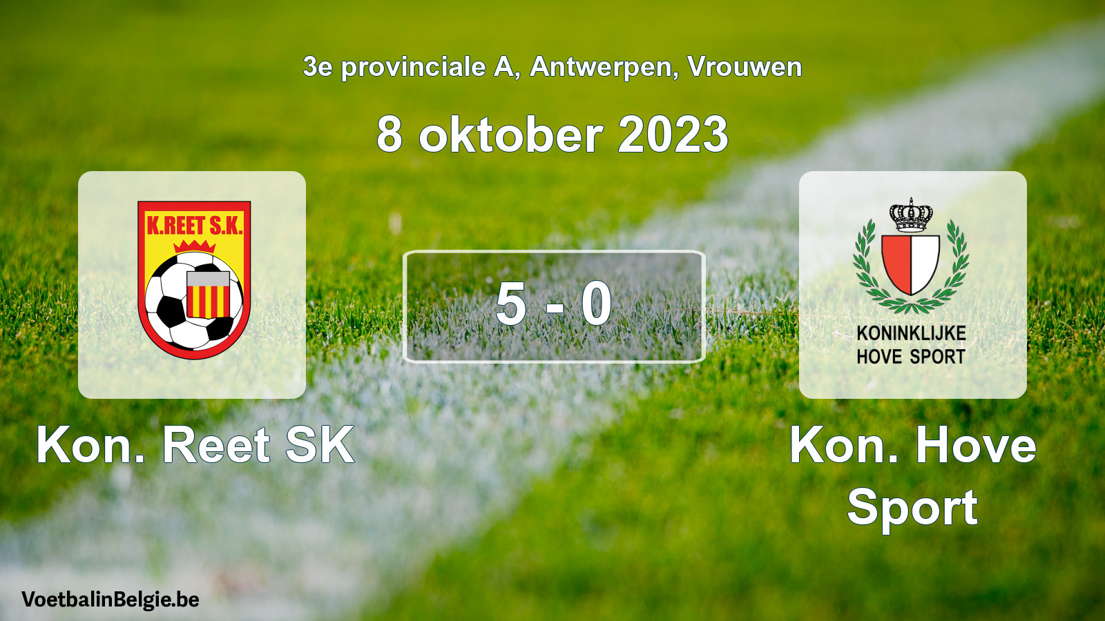 Gespeelde wedstrijd vrouwenvoetbal: Kon. Reet SK - Kon. Hove Sport 5 - 0 (8 oktober 2023)