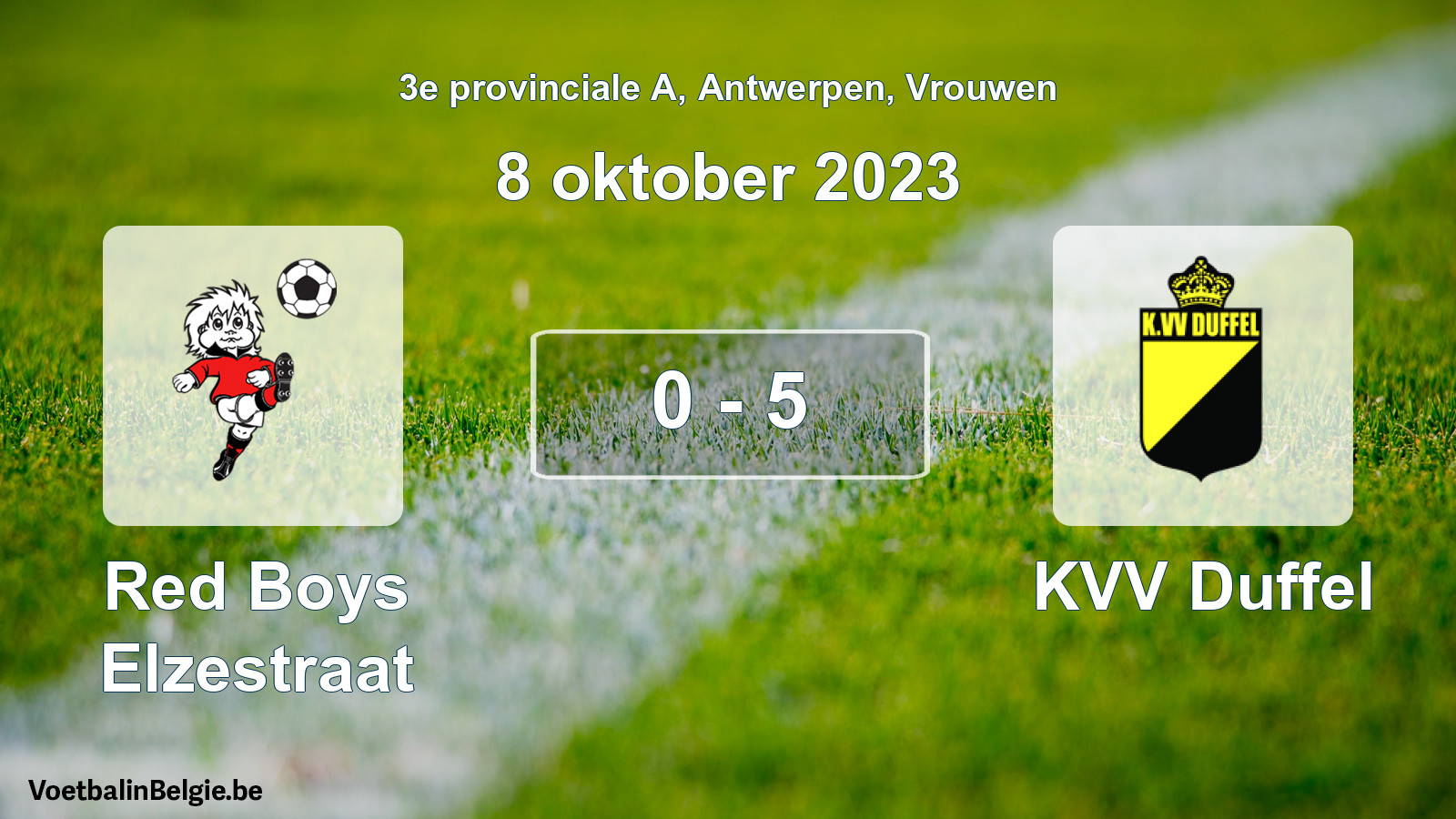 Gespeelde wedstrijd vrouwenvoetbal: Red Boys Elzestraat - KVV Duffel 0 - 5 (8 oktober 2023)