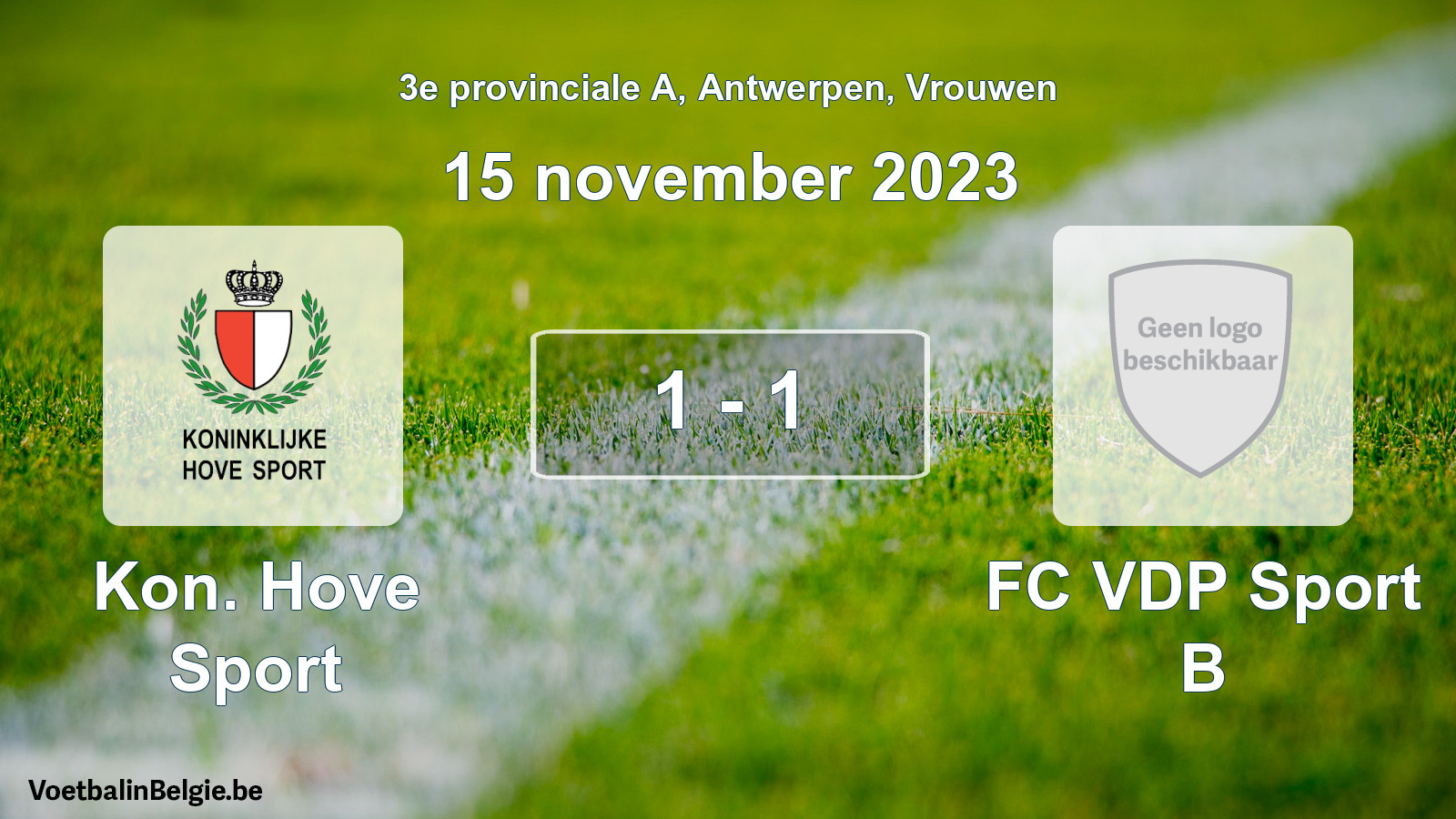 Gespeelde wedstrijd vrouwenvoetbal: Kon. Hove Sport - FC VDP Sport B 1 - 1 (15 november 2023)