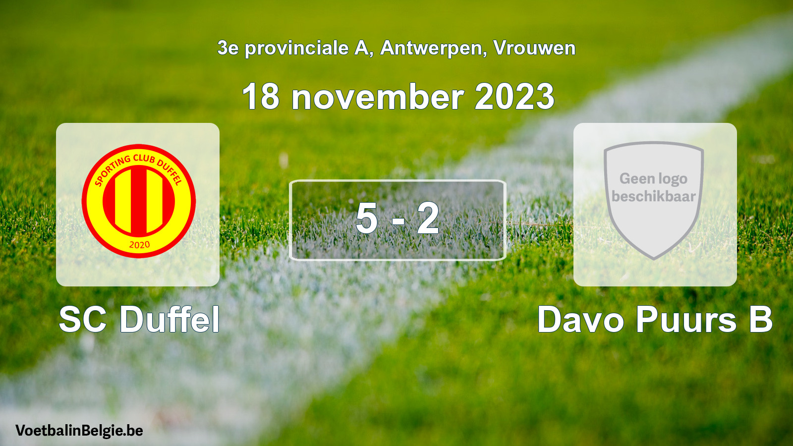Gespeelde wedstrijd vrouwenvoetbal: SC Duffel - Davo Puurs B 5 - 2 (18 november 2023)