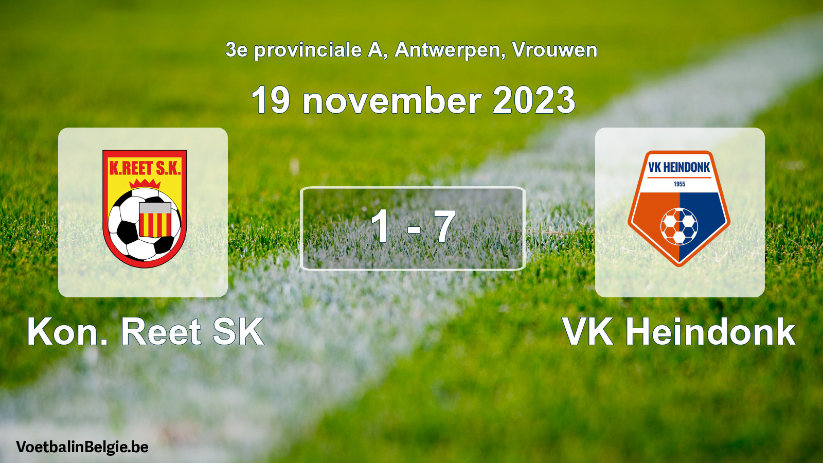 Played match women football: Kon. Reet SK - VK Heindonk 1 - 7 (19 November 2023)
