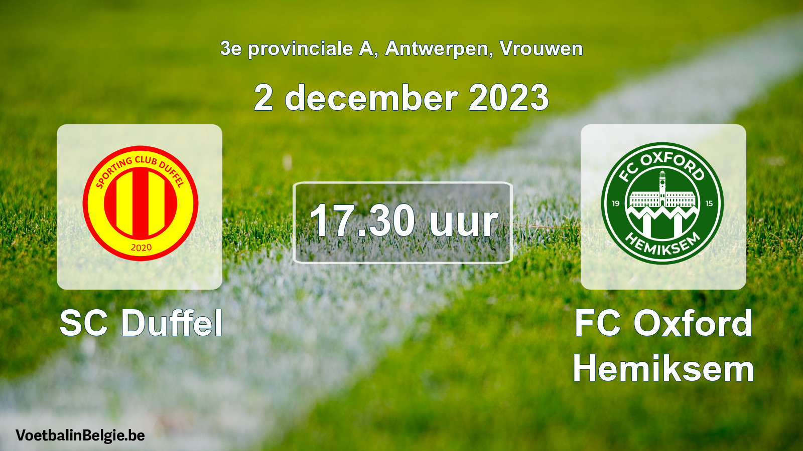 Match prévu football femmes: SC Duffel - FC Oxford Hemiksem (2 décembre 2023)
