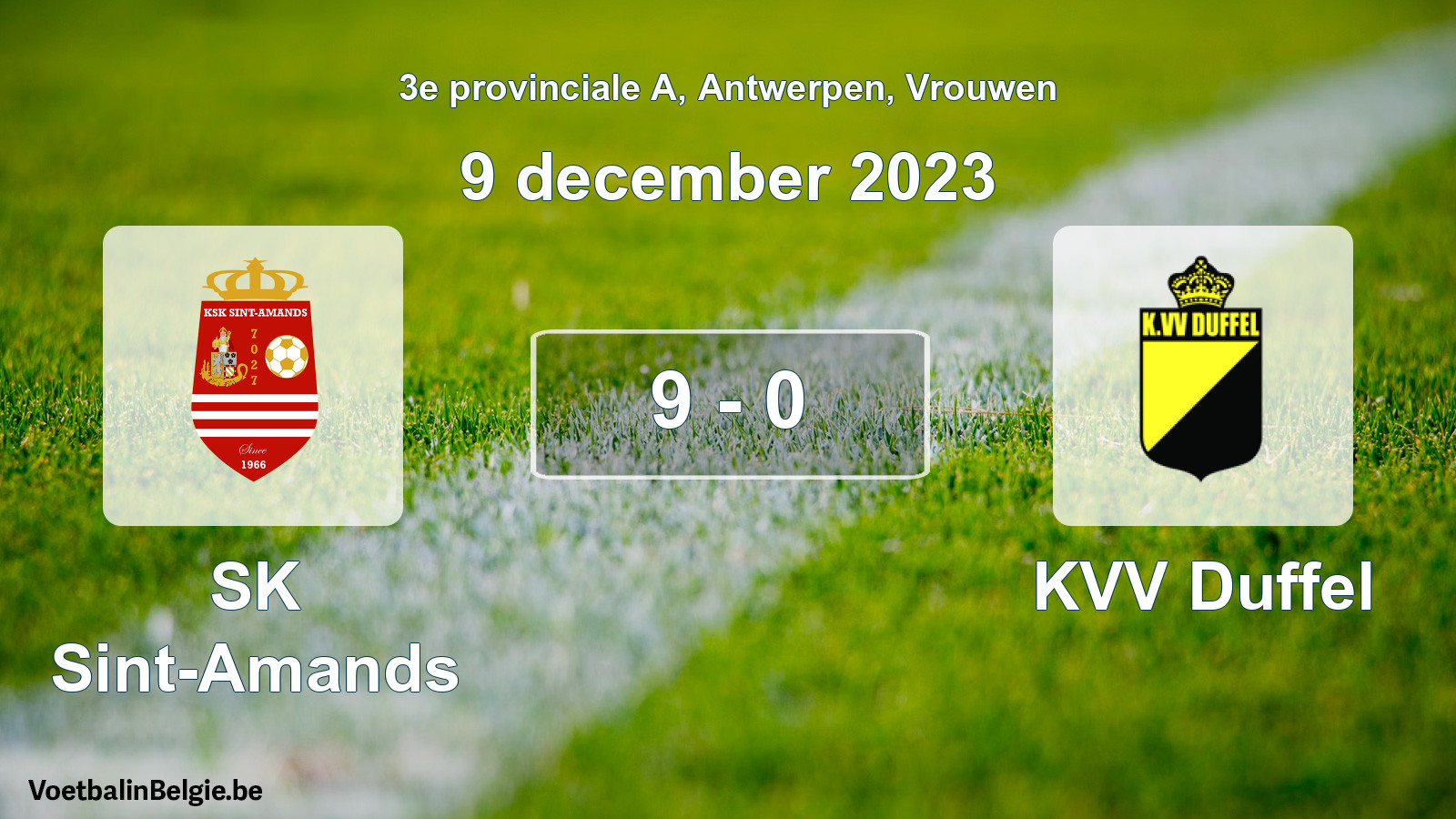 Played match women football: SK Sint-Amands - KVV Duffel 9 - 0 (9 December 2023)